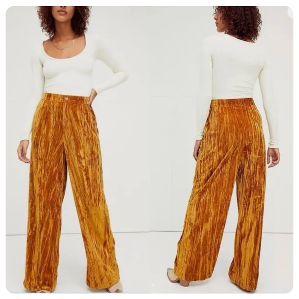 free people • gold runaway velvet wide leg pant